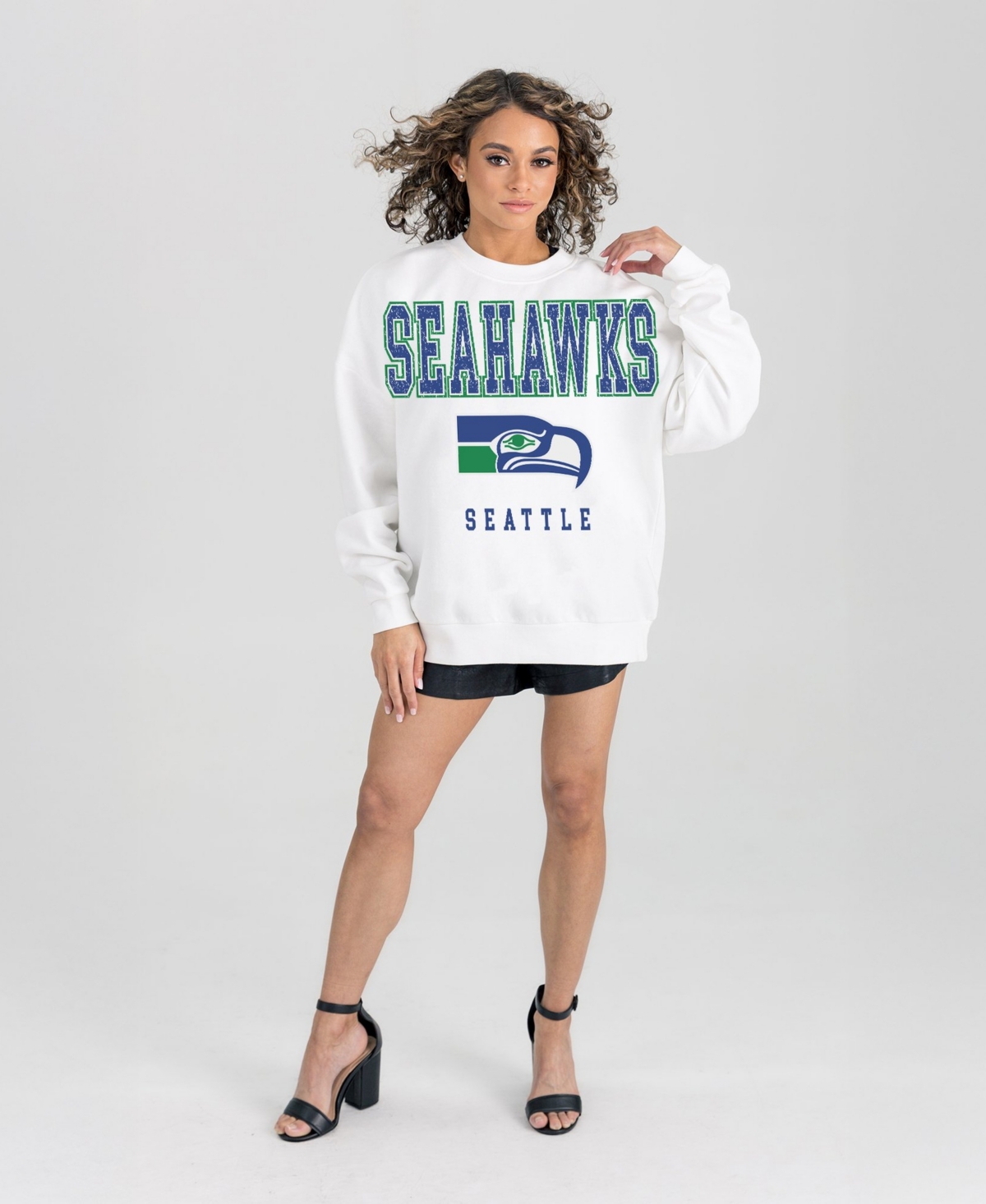Gameday Couture Women's White Seattle Seahawks Classic Sunday Drives Oversized Premium Fleece Pullover Sweatshirt