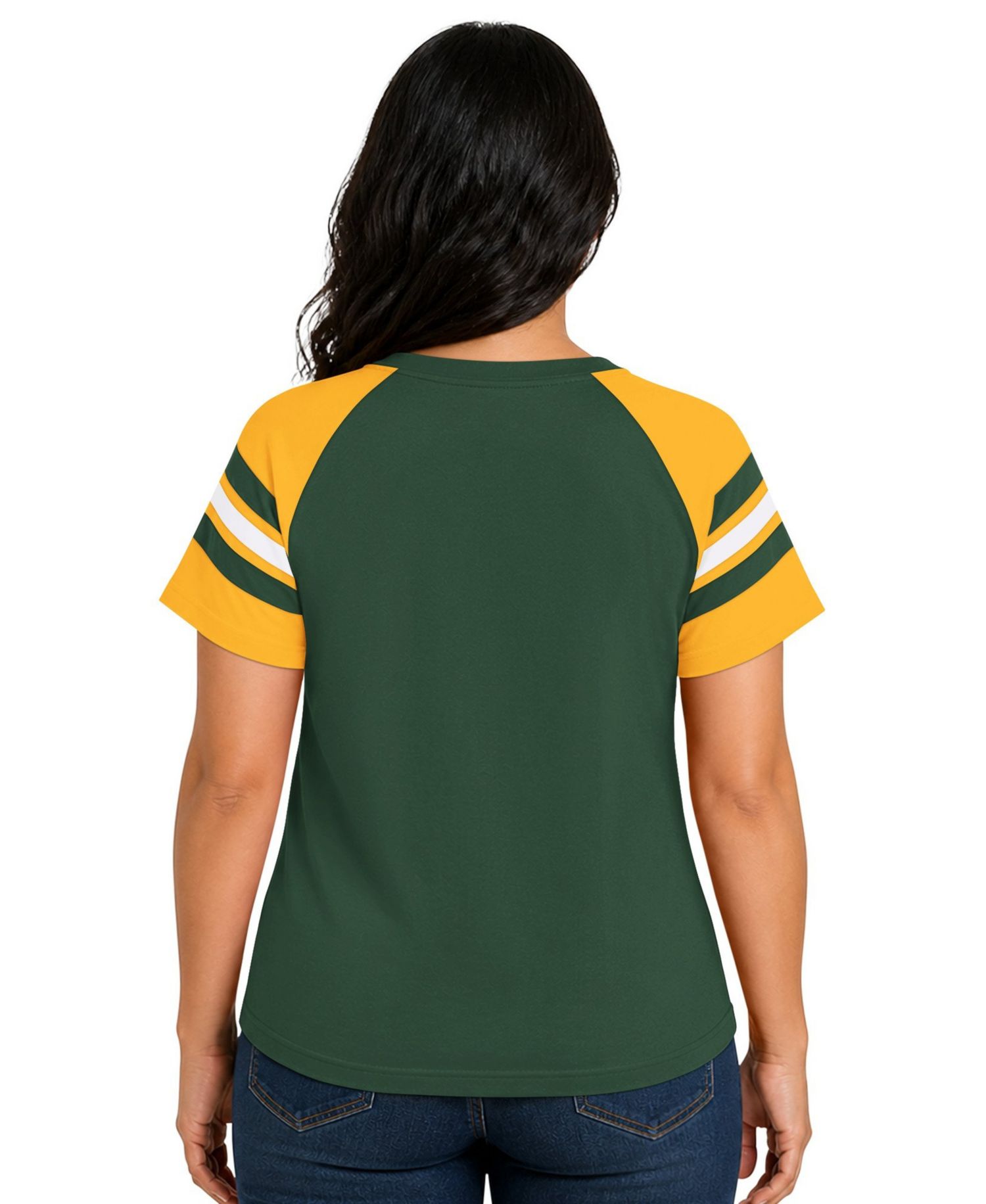 Women's Green Bay Packers Plus Size Game On Notch Neck Raglan T-Shirt