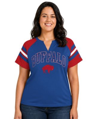 Women's Royal Buffalo Bills Plus Size Throwback Game On Notch Neck Raglan T-Shirt