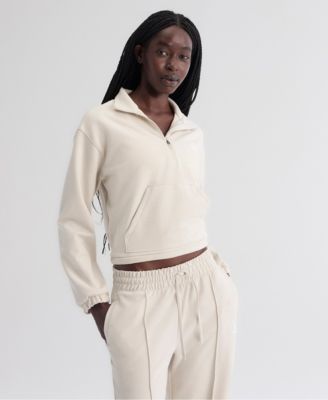 Women's Beige Los Angeles Dodgers Oversized Clutch Tri-Blend Half-Zip Pullover Sweatshirt