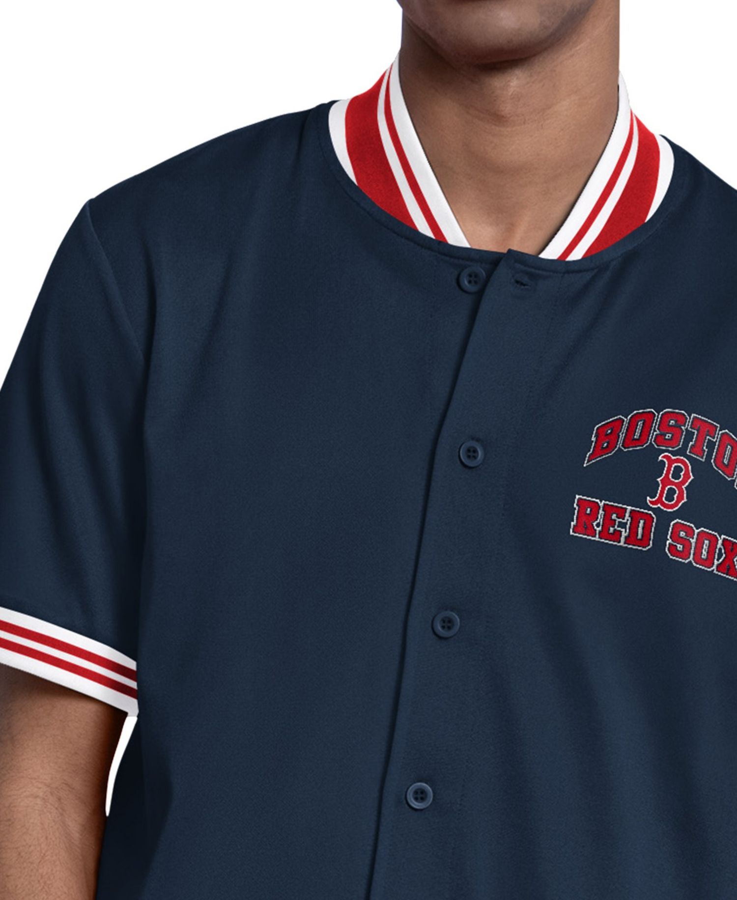 Men's Navy Boston Red Sox Button-Up Short sleeves Jacket