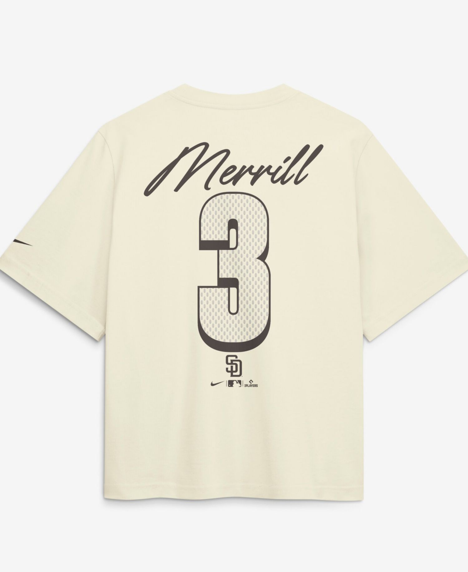 Women's Jackson Merrill Cream San Diego Padres Premium Essentials Boxy Name Number T-Shirt