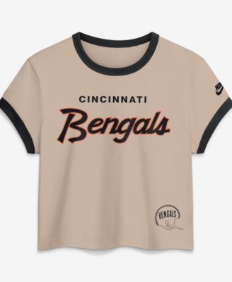 Women's Cream Cincinnati Bengals Rewind Ringer Mod Cropped T-Shirt