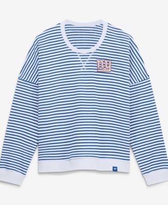 Women's White/Royal New York Giants Striped Oversized French Terry Sweatshirt