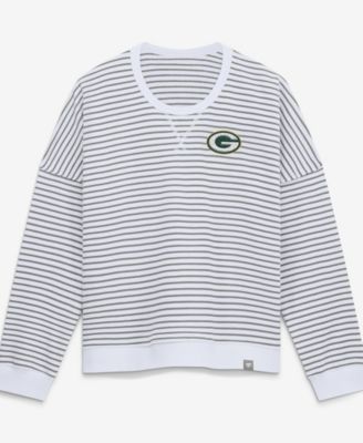 Women's White/Gray Green Bay Packers Striped Oversized French Terry Sweatshirt