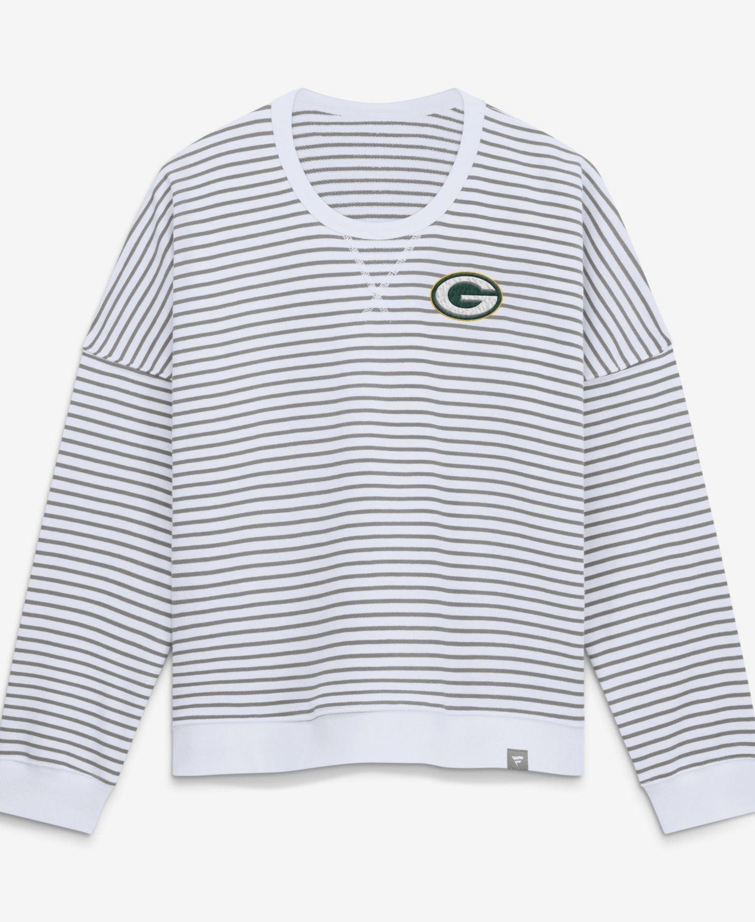 Women's White/Gray Green Bay Packers Striped Oversized French Terry Sweatshirt