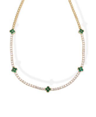 Simulated Emerald and Cubic Zirconia Clover Necklace