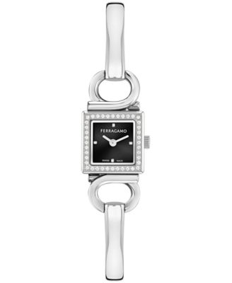 Gancio Evo Bangle Womens Watch 18X18MM Stainless Steel Case Black Enamel Dial Stainless Steel Bracelet