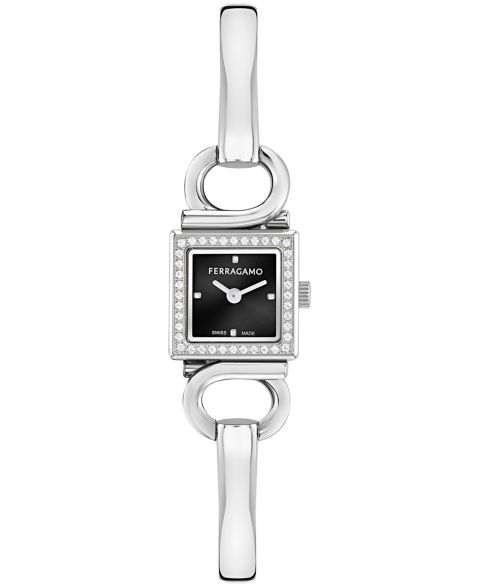 Женские часы Ferragamo Gancio Evo Bangle Watch 18X18MM Stainless Steel Case Black Enamel Dial Stainless Steel Bracelet