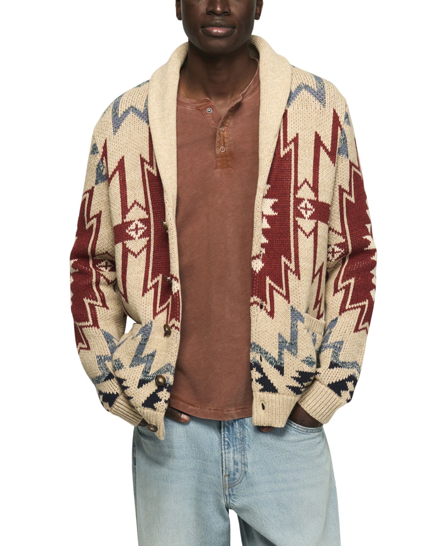 Men's Southwestern Shawl Collar Cardigan Regular-Fit Sweater