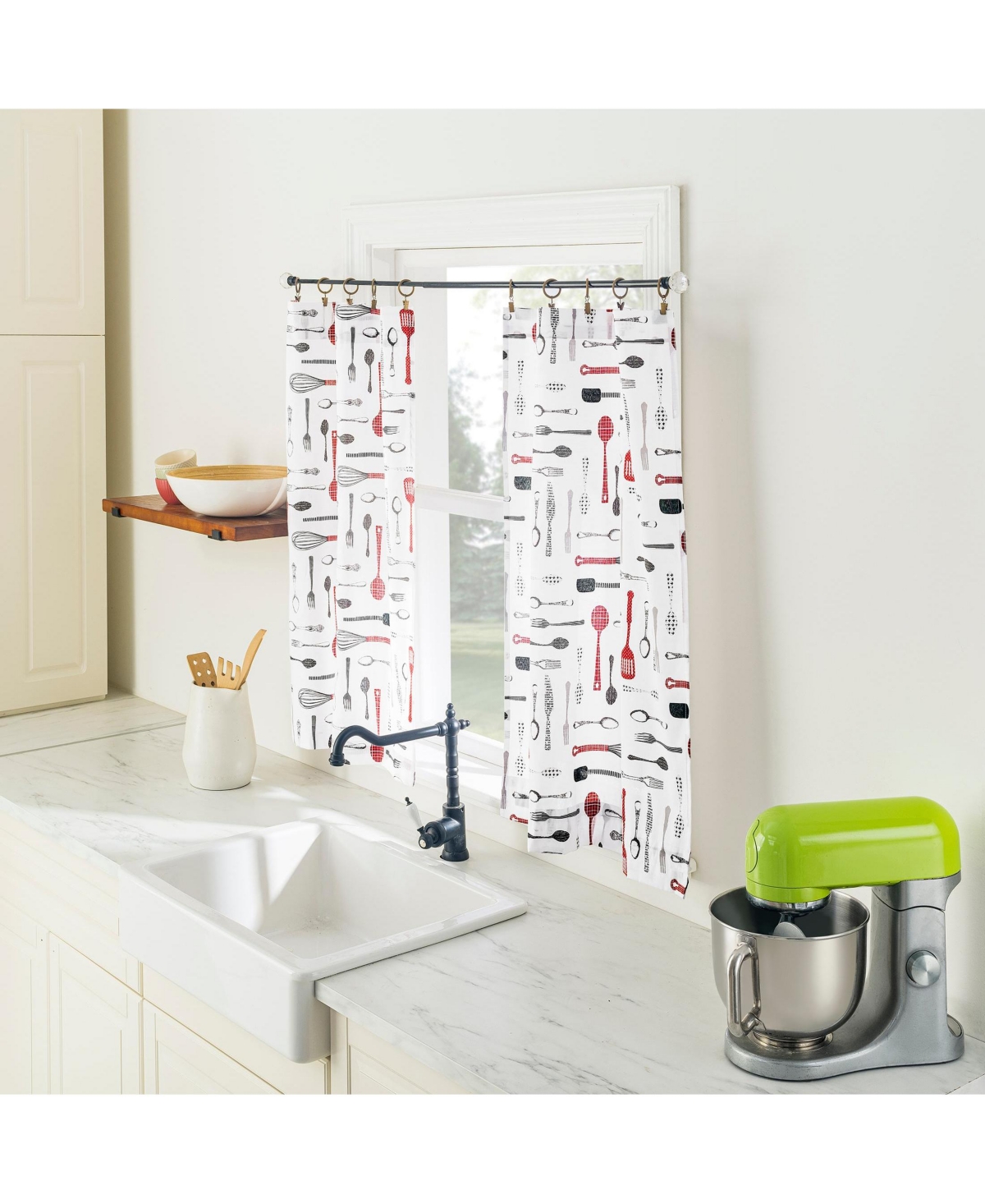 No. 918 Whisked Away Cotton Blend Semi-Sheer Rod Pocket Kitchen Curtain Tier Pair
