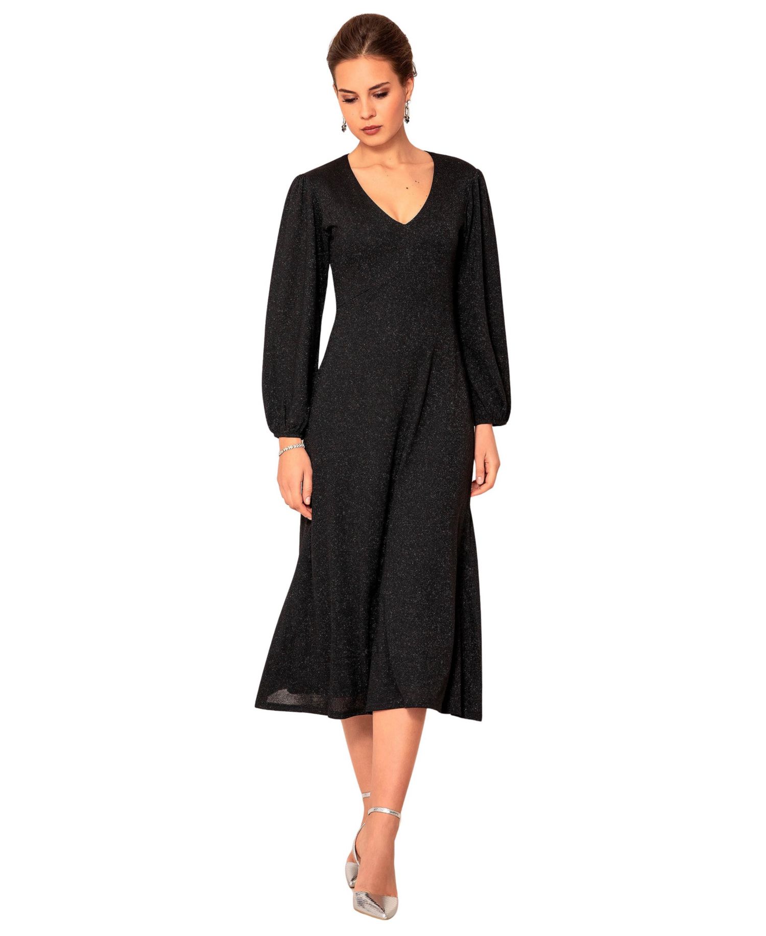 Women's Cecelia Long-Sleeve A-Line V-Neck Midi Dress