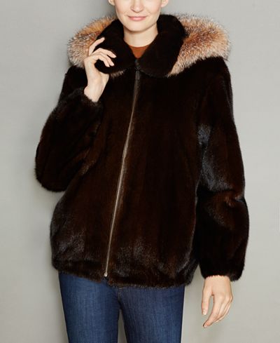 The Fur Vault Mink Fur Hooded Bomber Jacket