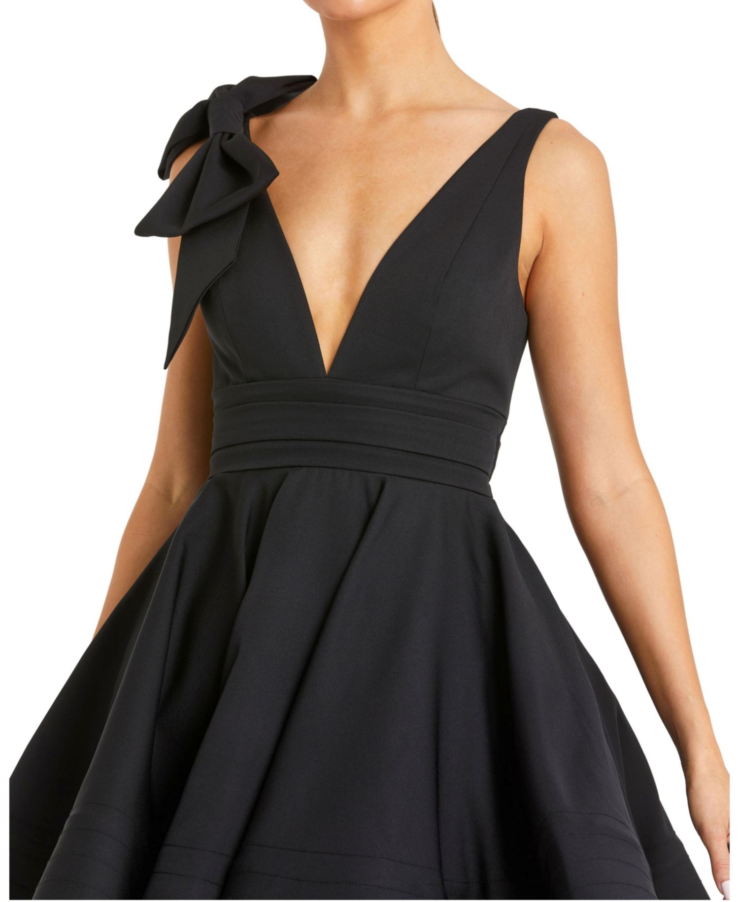 Women's Crepe Sleeveless V Neck Mini Dress With Bow