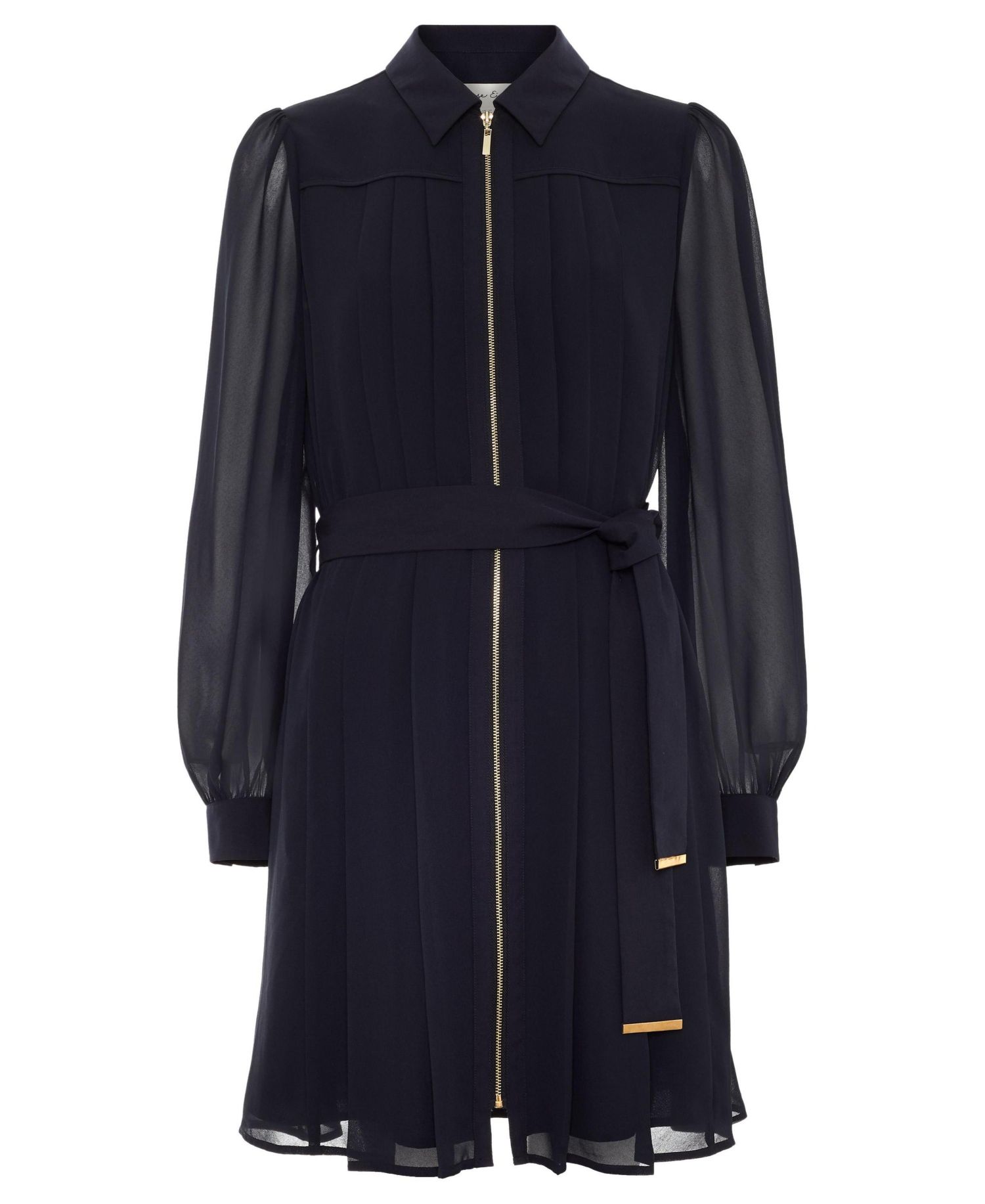 Women's Pleated Zip Long-Sleeve Mini Dress