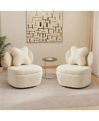 Swivel Barrel Accent Chair Set of 2 with Hidden Storage, Soft Fleece Upholstered Lounge Chair, Metal Swivel Base, Modern Leisure Sofa