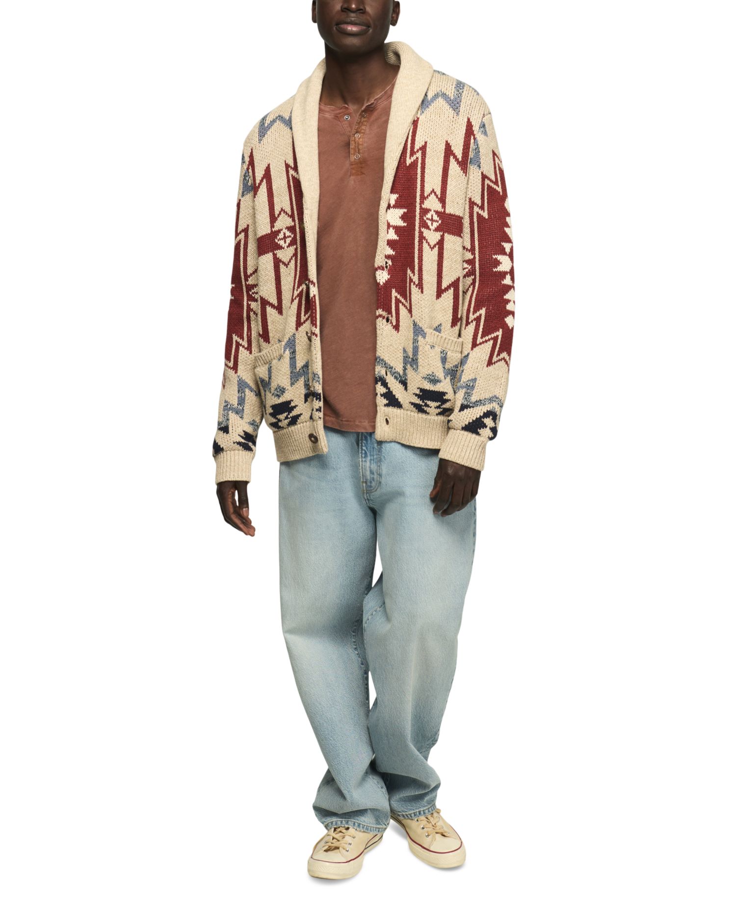 Men's Southwestern Shawl Collar Cardigan Regular-Fit Sweater