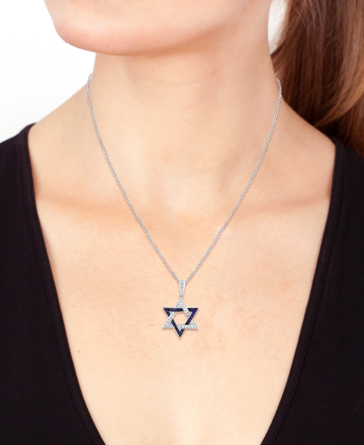 Effy Sapphire (1/6 ct. t.w.) & Diamond (1/8 Star Of David Pendant Necklace 14k Gold, 18" + 1" extender