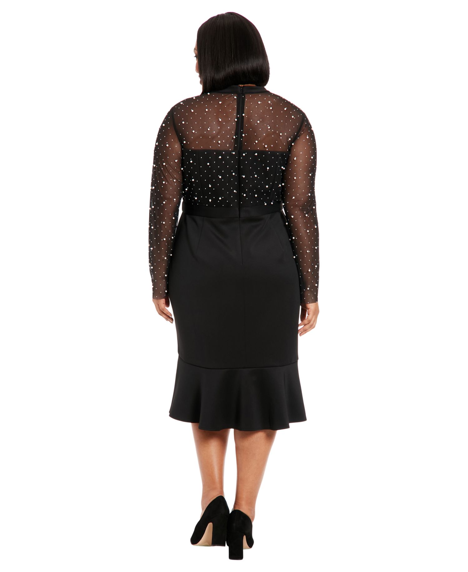 Plus Size Faux-Pearl Ruffled-Hem Dress