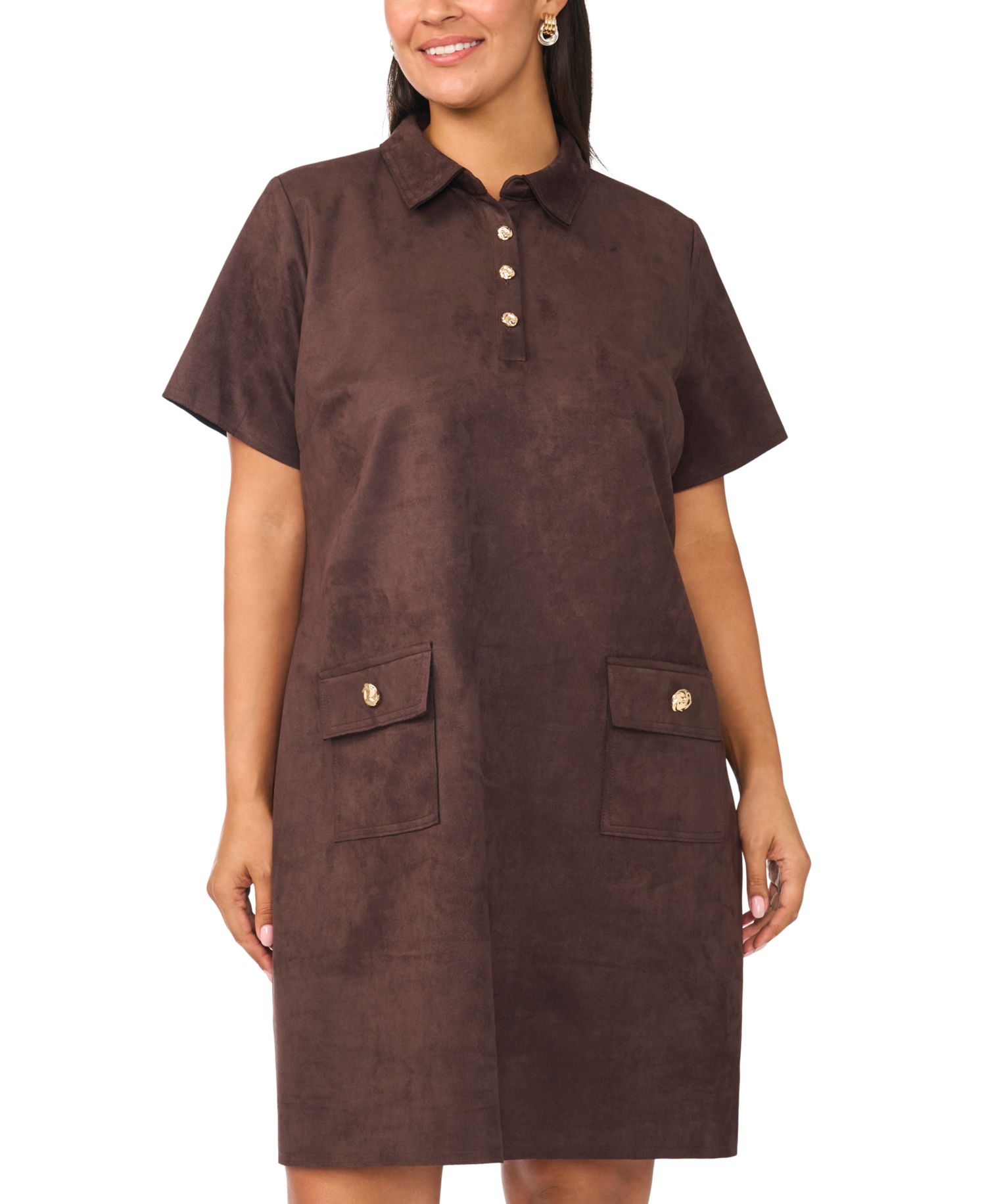 Plus Size Scuba Crepe Collared Shift Dress