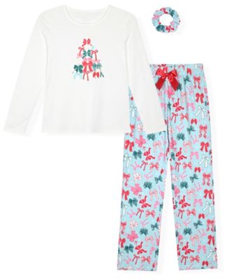 Girls' 5-16 Floral Print Pajama and Matching Scrunchie, 3-Piece Set