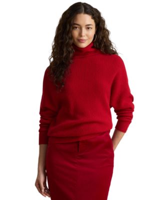 Women's Rib-Knit Wool-Cashmere Blend Relaxed-Fit Turtleneck Sweater