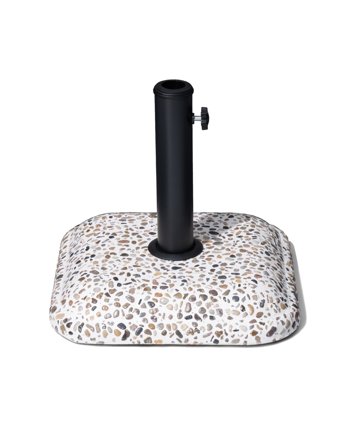 Pellebant 45lbs Patio Umbrella Base Square Cobblestone Concrete Stand Heavy Duty Market Umbrella Stand for Outdoor, Lawn, Deck, Poolside - White