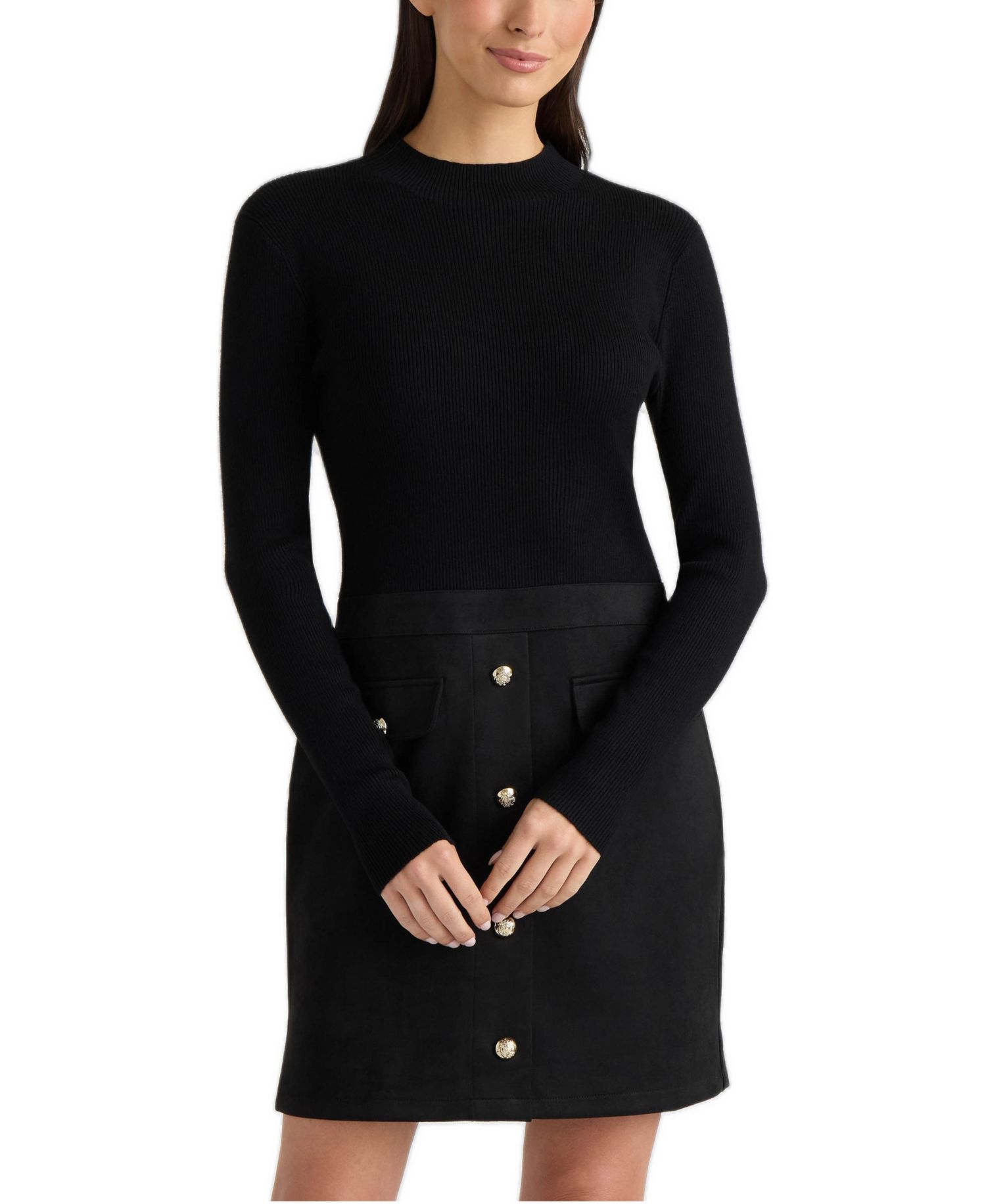 Women's Long-Sleeve Mock-Neckline Ribbed-Knit Dress
