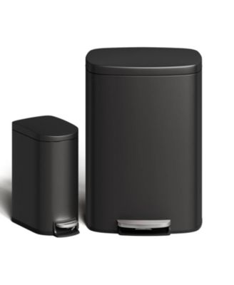 13 Gal+2.6 Gal Stainless Steel Step-On Garbage Bin Combo Set, Kitchen Trash Can for Kitchen