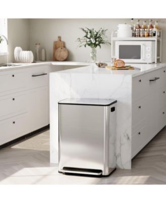16 Gallon Dual Compartment Trash Can, Stainless Steel Recycling Bin