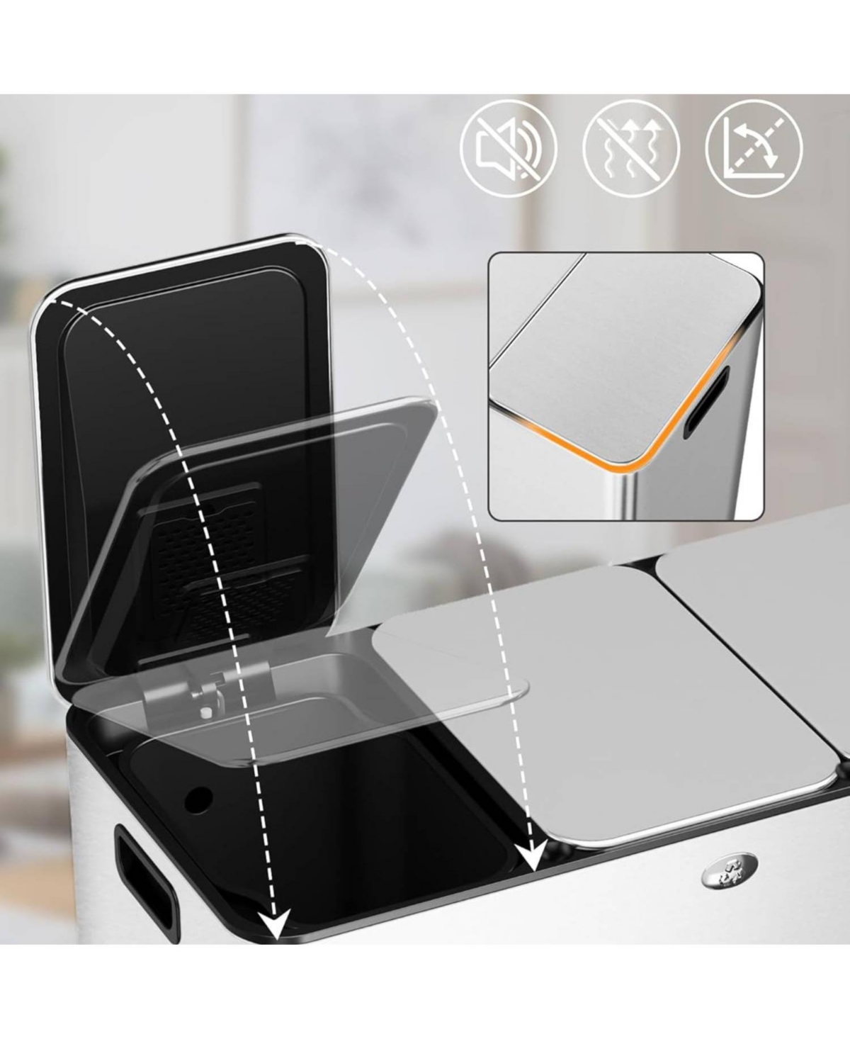 gaomon 3x30L Stainless Steel Recycling Trash Can with Soft Close Pedal Lids, Kitchen Bin for Home, Office
