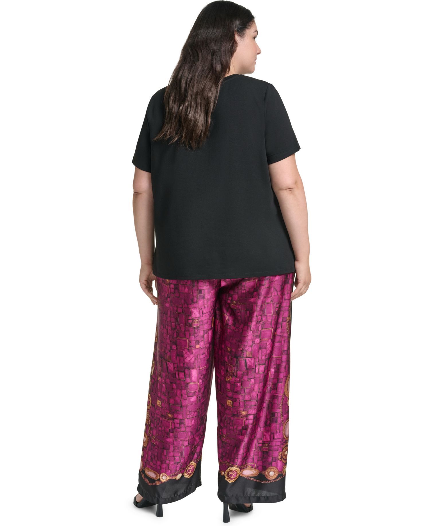 Plus Size Gemstone Knit Placed-Print Crewneck Blouse
