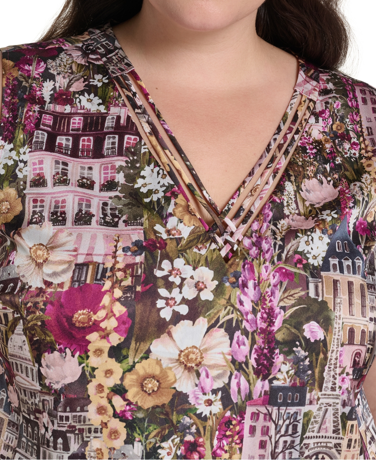 Karl Lagerfeld Paris Plus Graphic-Print V-Neck Blouse, Created for Macy's