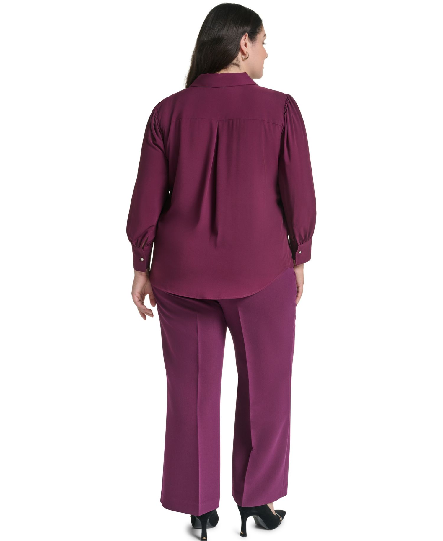 Plus Size Long-Sleeve V-Neck Blouse