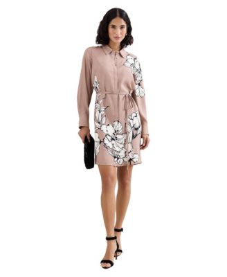 Women's Kendra Floral-Print Belted Long-Sleeve Shirt Dress