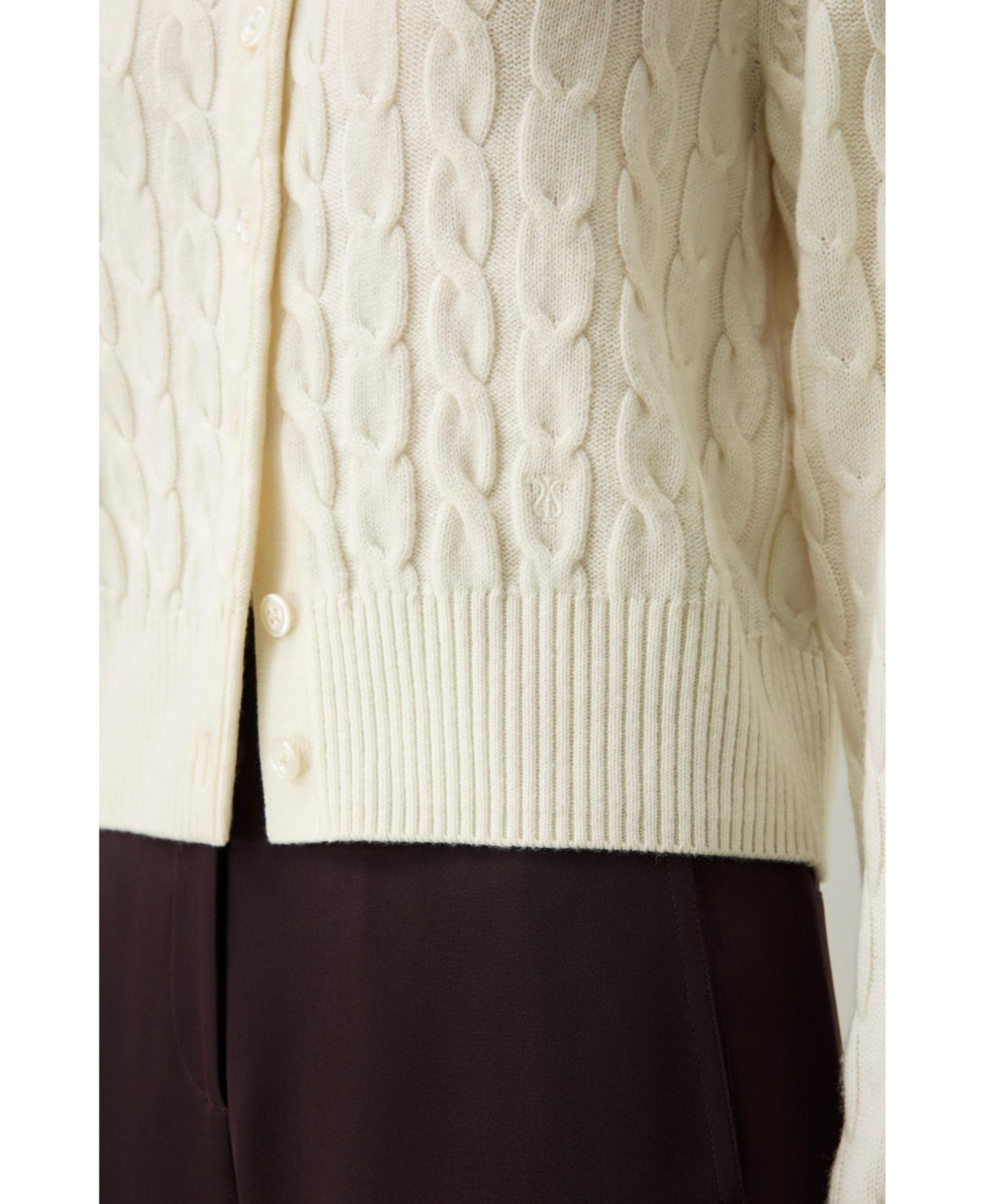 Women's Merino Wool Cable-Knit Crewneck Cardigan