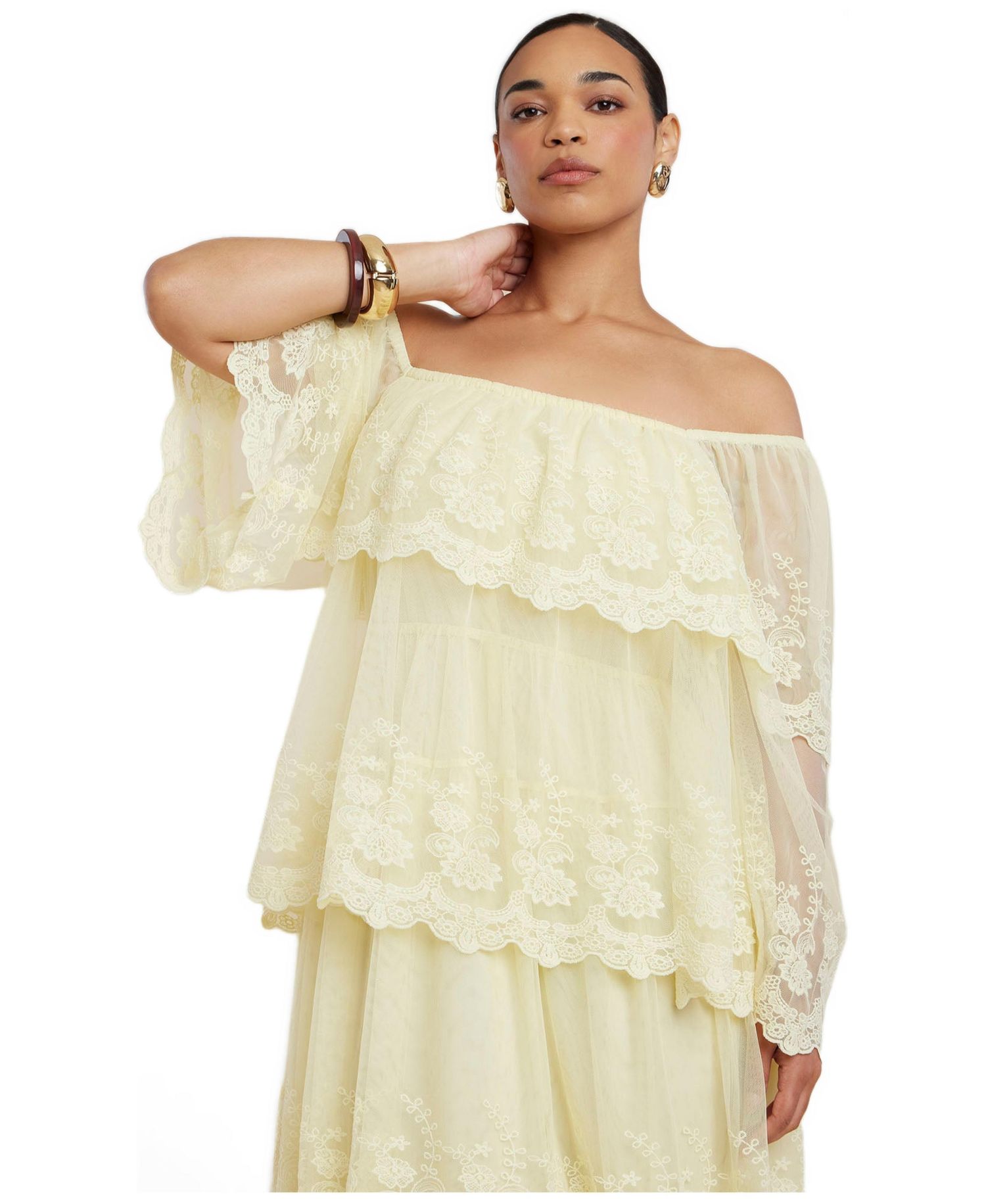 Plus Size Tiered Lace Off-the-Shoulder Maxi Dress
