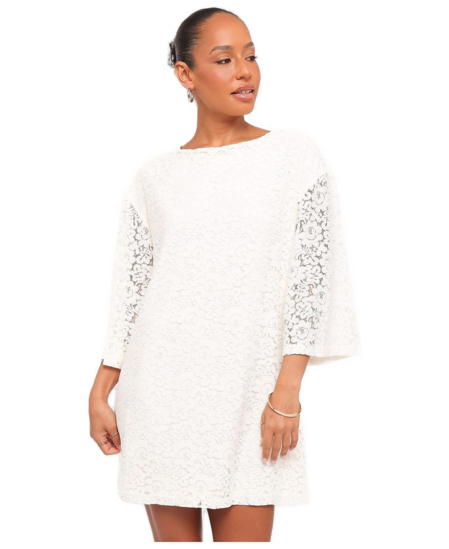 Women's Lula Long-Sleeve Lace Back-Tie Mini Dress