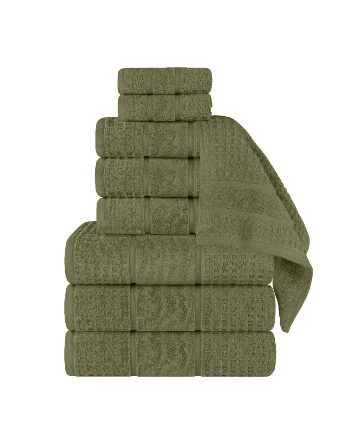 Superior Napa Zero Twist Waffle Honeycomb Plush Soft Absorbent 9-piece Towel Set In Green