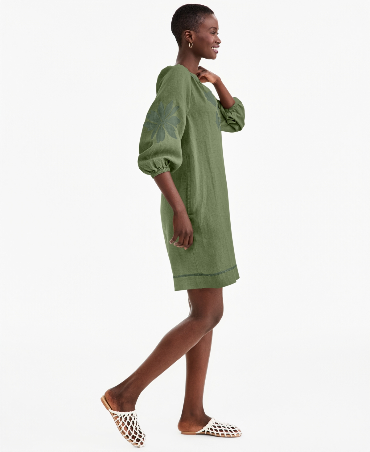 Charter Club Women's Delave Linen Applique Shift Dress, Macy's Exclusive