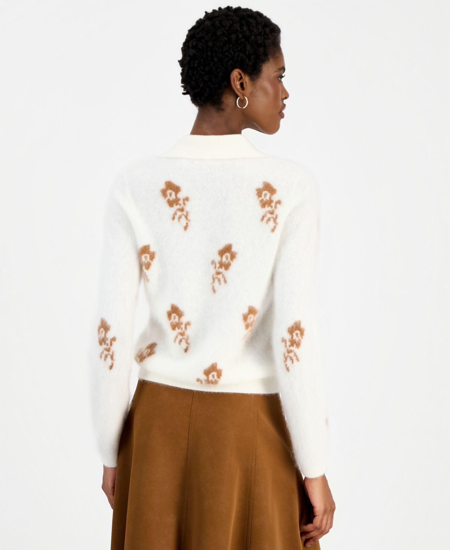Women's The Raelynn Cashmere Floral Collared Split-Neck Sweater