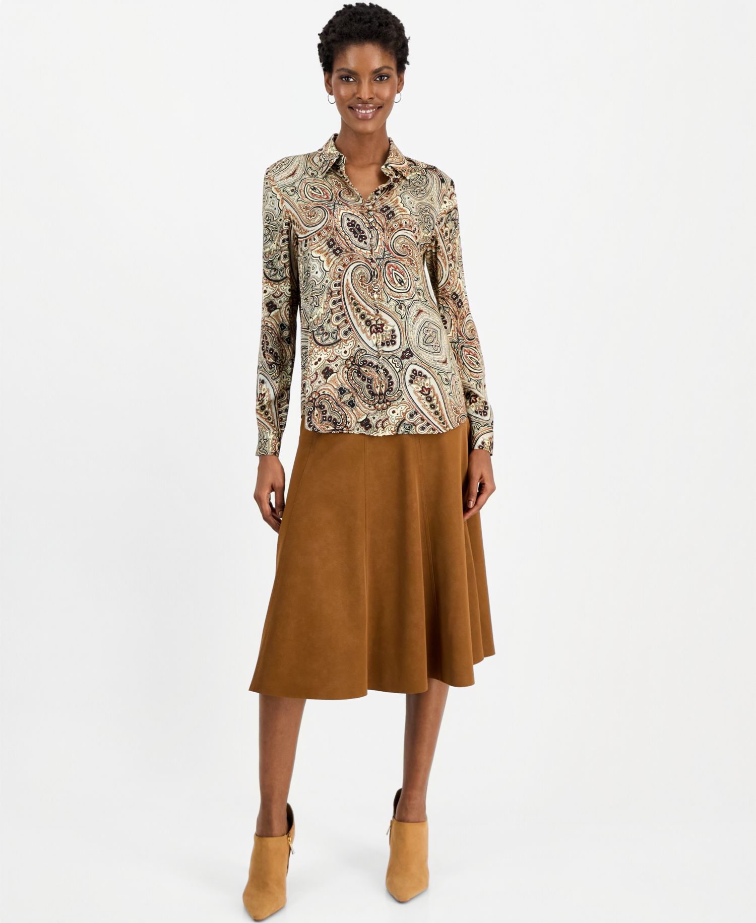 Women's Pria Silk-Blend Long-Sleeve Collared Blouse
