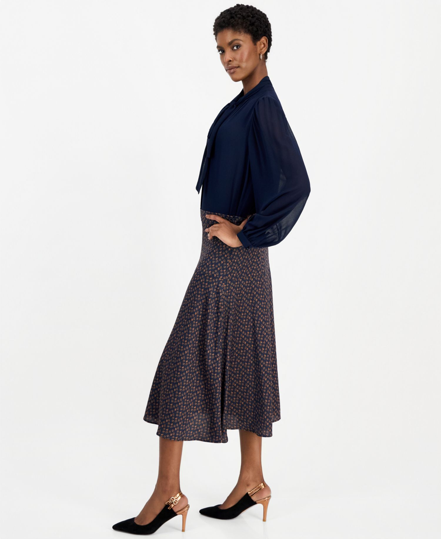 Women's A-Line Midi High-Waisted Skirt