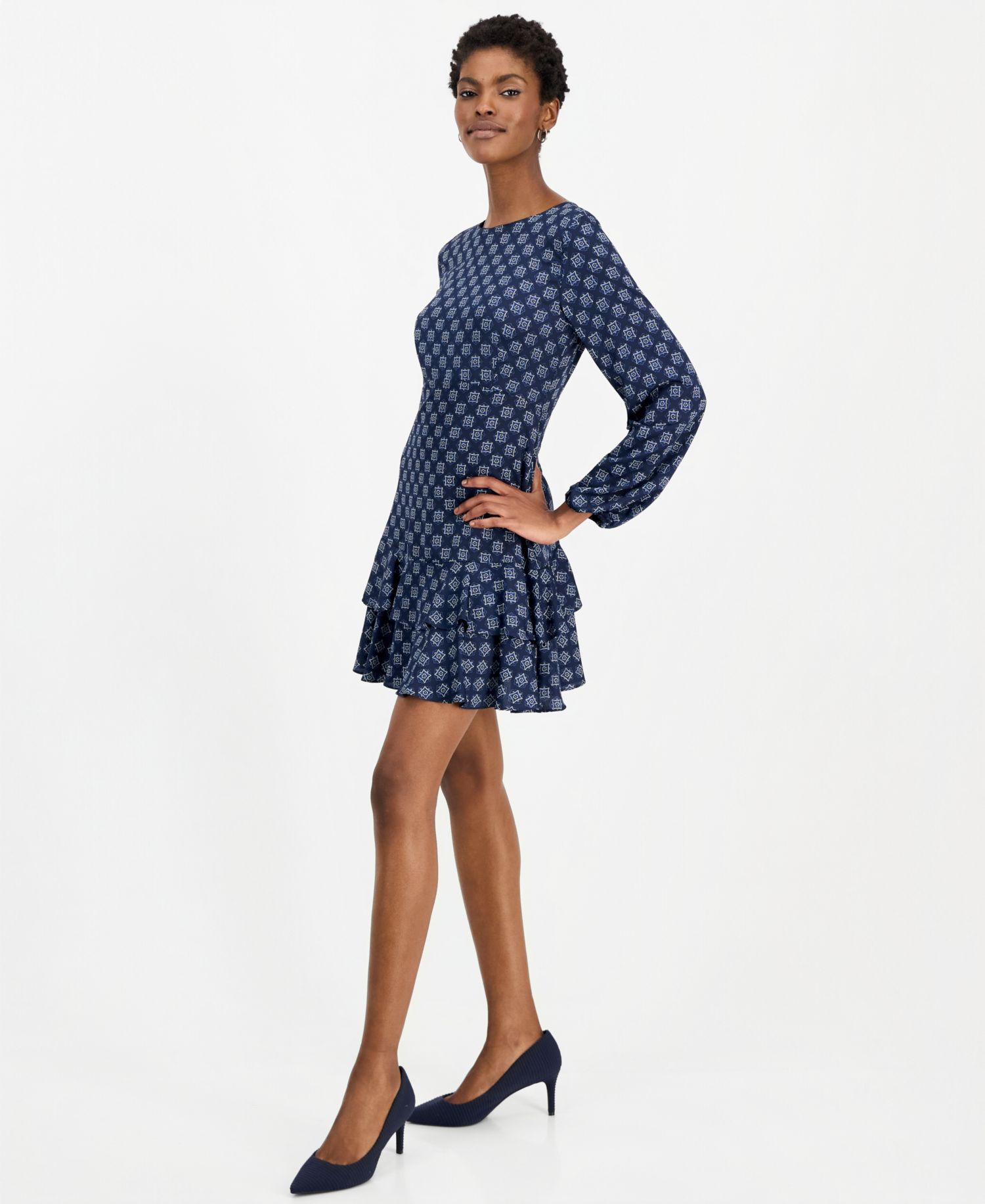 Women's Emmcambra Balloon-Sleeve Geometric-Print Mini Dress