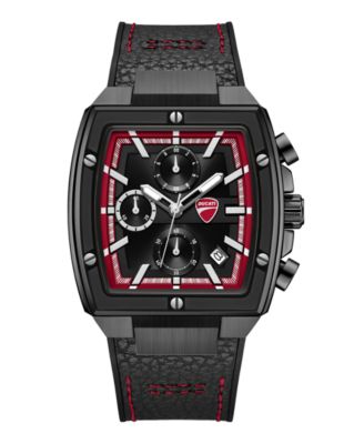 Men's Chronograph Cardio Supermotos Black Leather-Backed Silicone Strap Watch 53.5mm