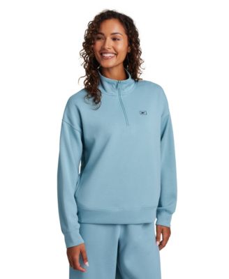 Women's Double Knit Cropped Half Zip Long-Sleeve Sweatshirt