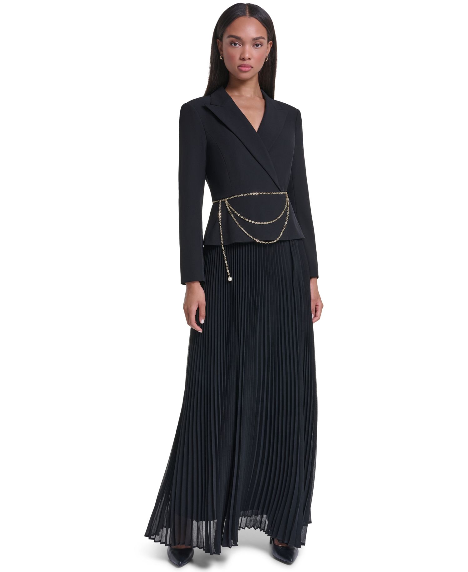 Women's Floor-Length Tuxedo-Inspired Gown