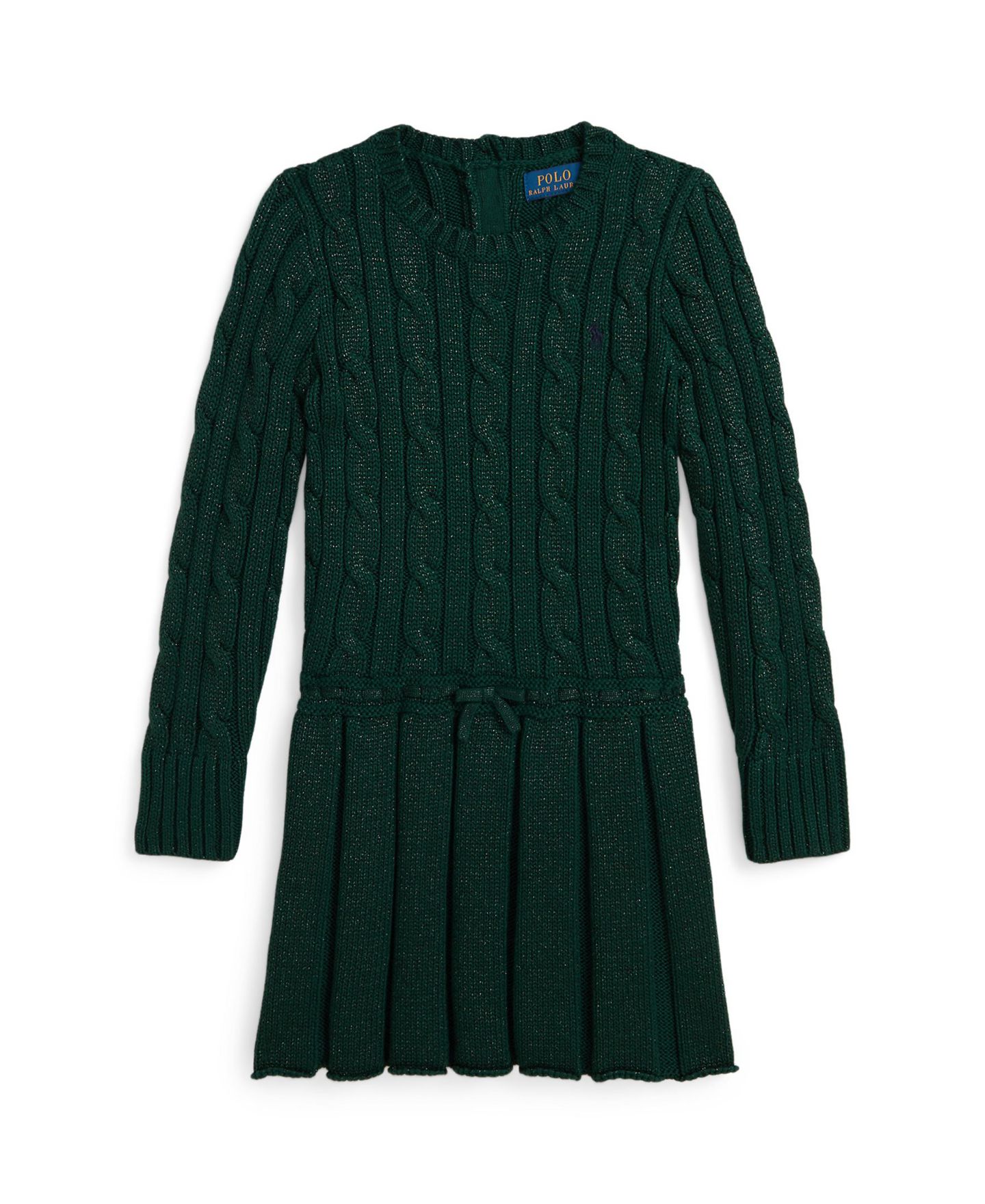 Платье Polo Ralph Lauren Metallic Cable-Knit Cotton Sweater Dress для девочек, цвет: Мох — фото 3