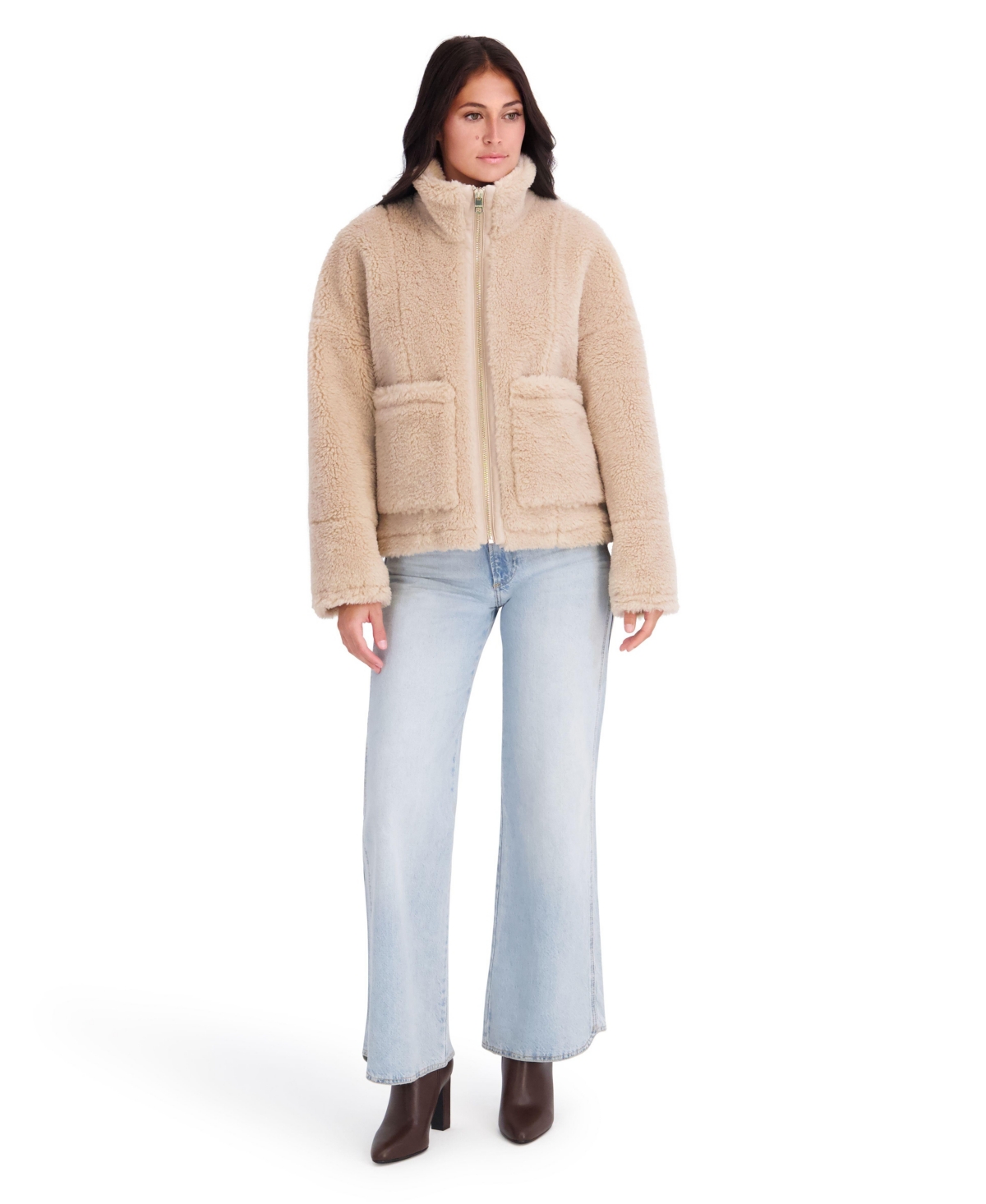 Kensie Women's Faux Fur Funnel Neck Short Jacket
