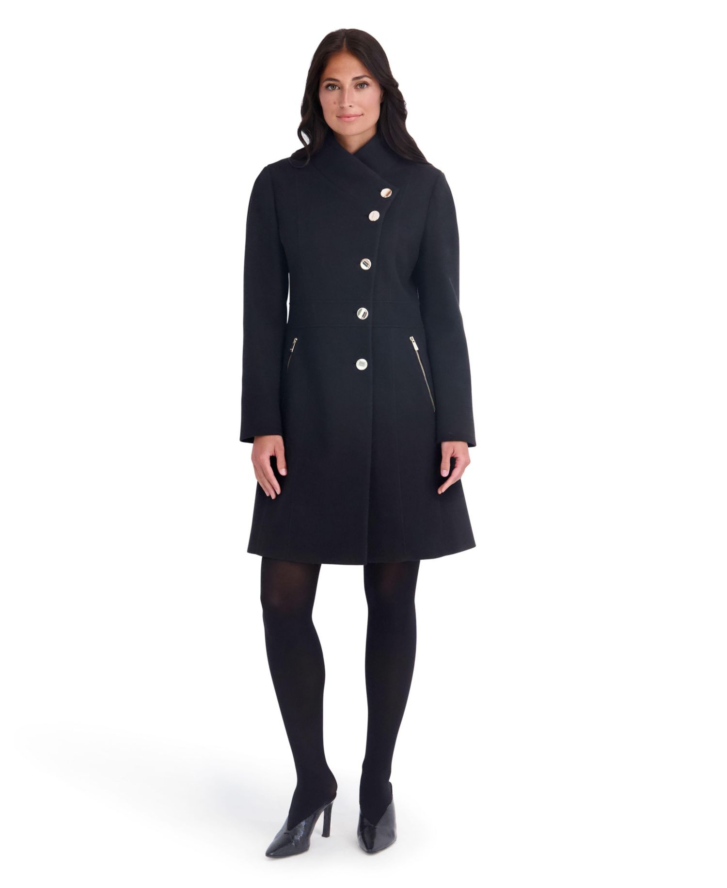 Women's Faux Wool Asymmetrical Stand Collar Pea Coat